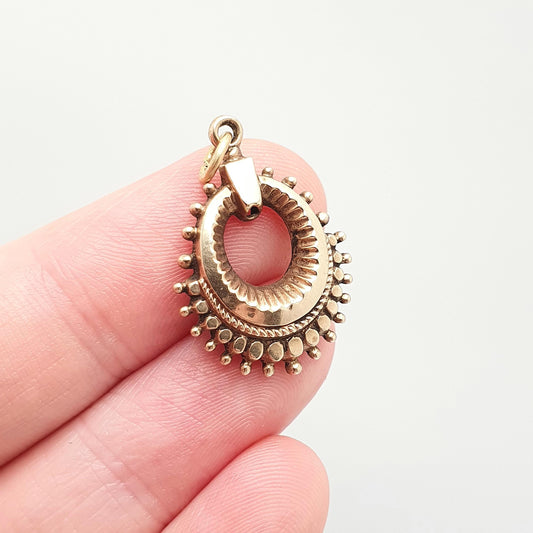 Antique Victorian 9ct 375 Gold Pendant Etruscan Beaded Necklace 1881 Teardrop Fine Estate Hanging Solid 9k 9kt Vintage Jewelry Jewellery