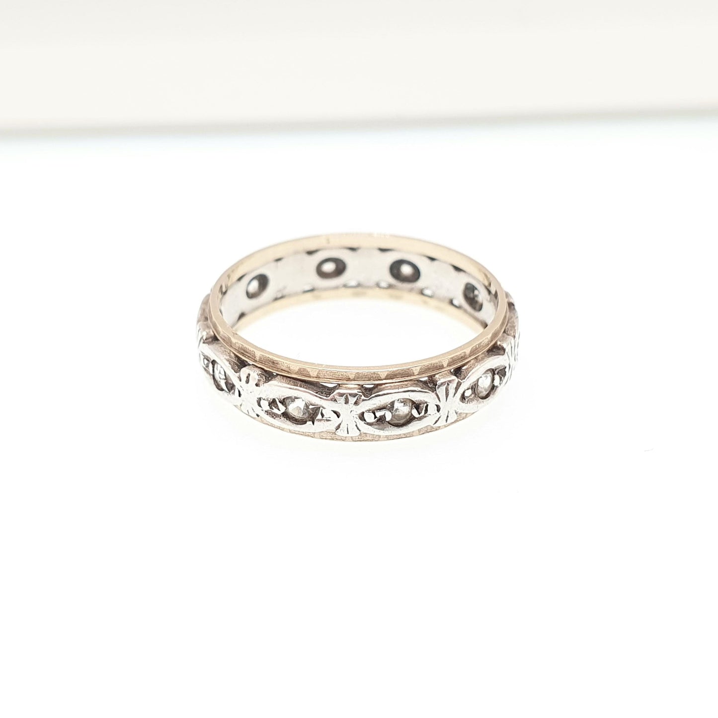 Antique 9ct 9k Gold Sterling Silver Eternity Ring Diamond White Spinel Band Art Deco Fine Estate Sparkly Full Womens Jewelry Jewellery