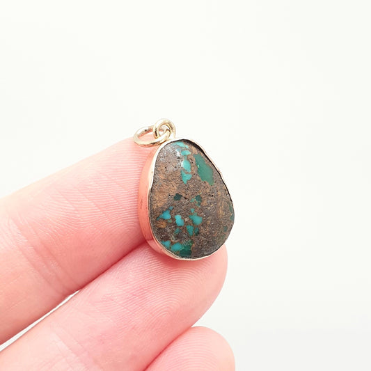 Antique 9ct Gold Turquoise Necklace Pendant Victorian Solid 9k 375 9kt Rose Tumbled Matrix Natural Gemstone Fine Vintage Jewelry Jewellery
