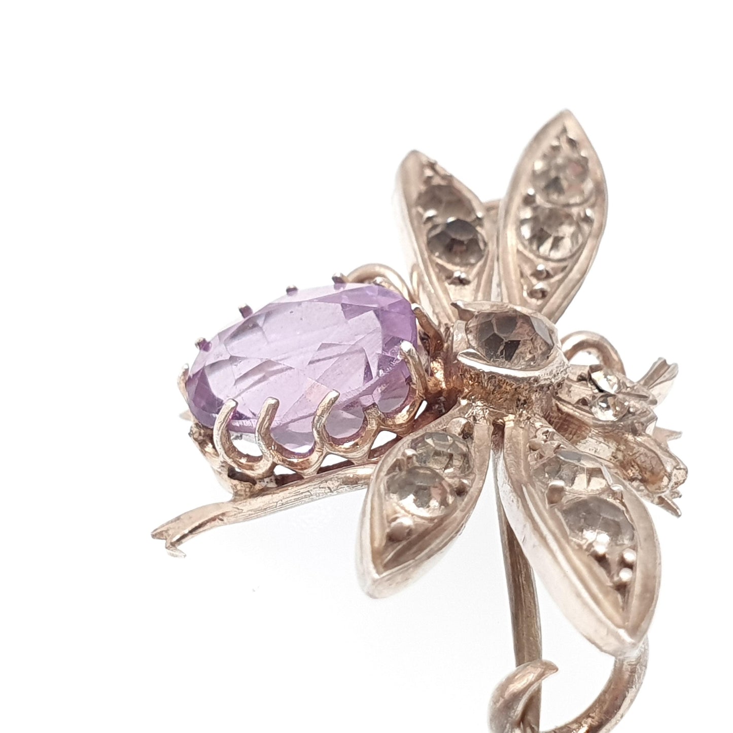Antique Solid Silver Victorian Amethyst Fly Brooch Diamond Paste Pin Vintage 1800s Bug Insect Wings Gemstone Rare Womens Jewelry Jewellery
