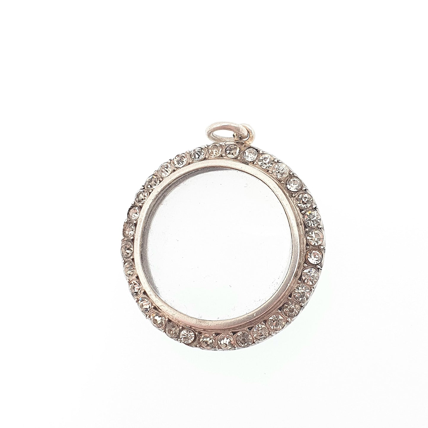 Antique Sterling Silver Locket Diamond Paste Pendant Edwardian Necklace Picture Photo Double Sided Fine Womens Vintage Jewelry Jewellery