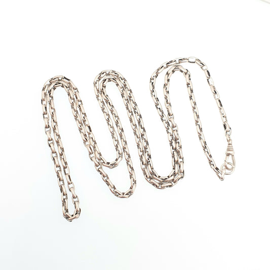 Antique Victorian Solid Silver Chain Necklace Belcher Oval Cable Link Long 77cm 30.3" 15.11g Vintage Dog Clip Womens Jewellery Jewelry