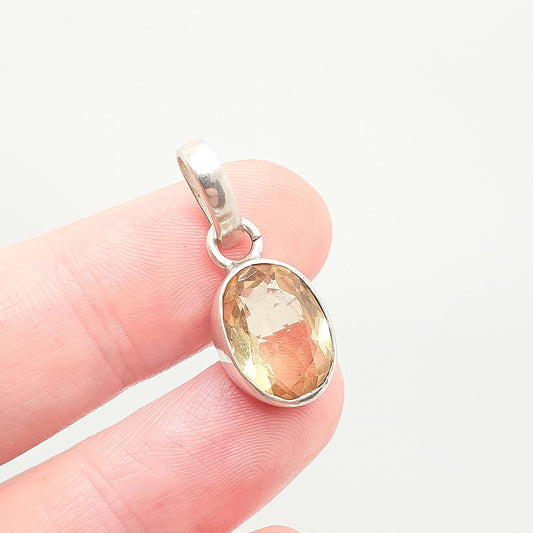 Vintage Citrine Sterling Silver Necklace Pendant Large Big Oval Cut Faceted Gemstone Quartz Yellow Orange Solid 925 Womens Jewelry Jewellery