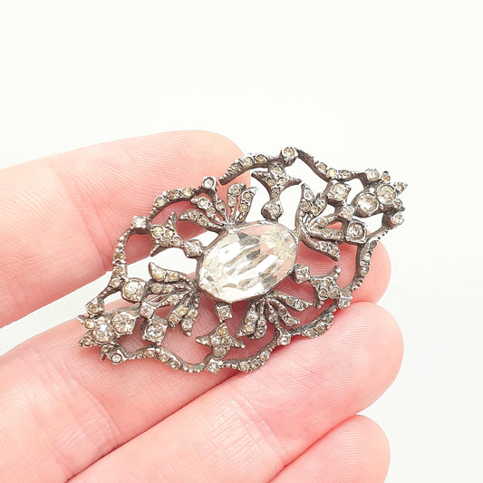 Antique Victorian Solid Silver Diamond Paste Brooch Georgian Style Cluster Foiled Diamond Pastes Oval Cut Vintage Womens Jewelry Jewellery