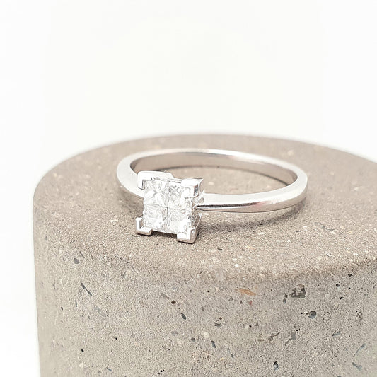 Solid 9ct 9k Gold Diamond Ring Princess Cut Natural Diamonds 0.2ct White Gold 375 Real Gemstone Fine Estate Womens Jewelry Jewellery