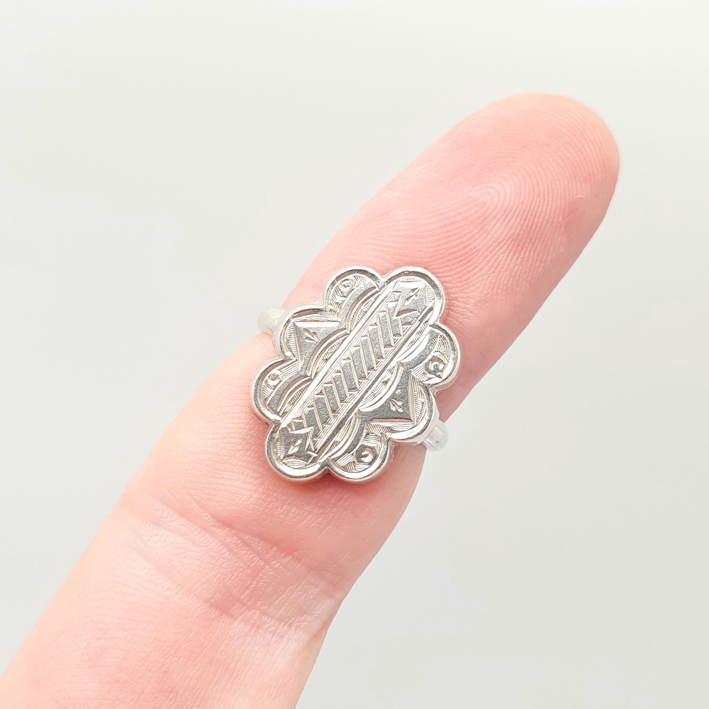 Antique Victorian Solid Silver Signet Ring Etruscan Aesthetic Engraved Large Big 1800s Vintage Rare Unique Womens Jewelry Jewellery