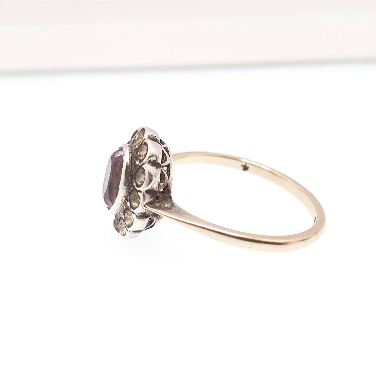 Antique 9ct 9k Gold Amethyst Ring Diamond Paste Halo Cluster Solid Silver 375 Genuine Gemstone Vintage 1800s Womens Jewelry Jewellery