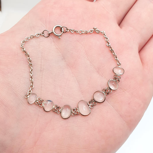 Antique Victorian Moonstone Bracelet Cabochon Cut Handmade Gemstone Adularescence Silver Plate Genuine Vintage Womens Jewelry Jewellery