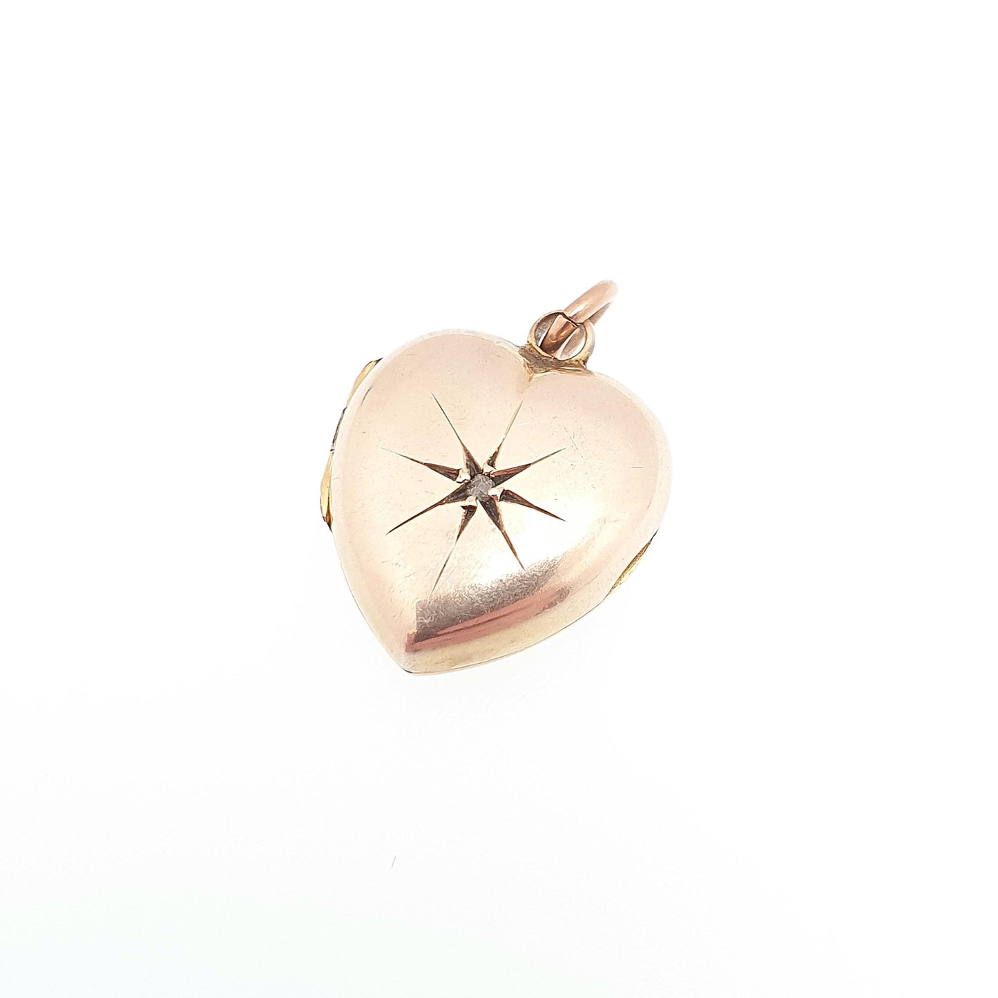 Antique Diamond Heart Locket 9ct 9k Gold Pendant Star Engraved Solid 375 Fine Estate Back & Front Necklace Jewelry Womens Jewellery