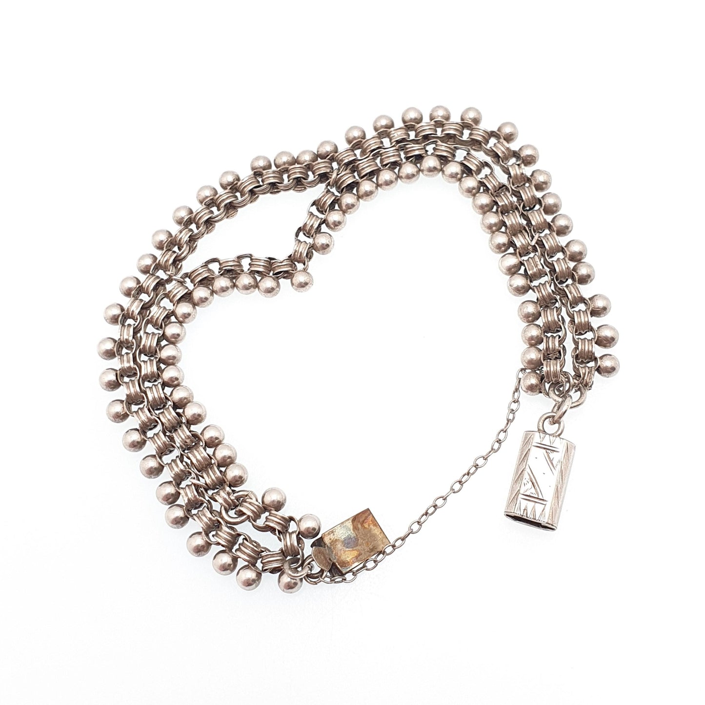 Antique Victorian Solid Silver Bracelet Star Pierced Belcher Chain Rolo Links Vintage Albertina Book Chain Vintage Womens Jewellery Jewelry