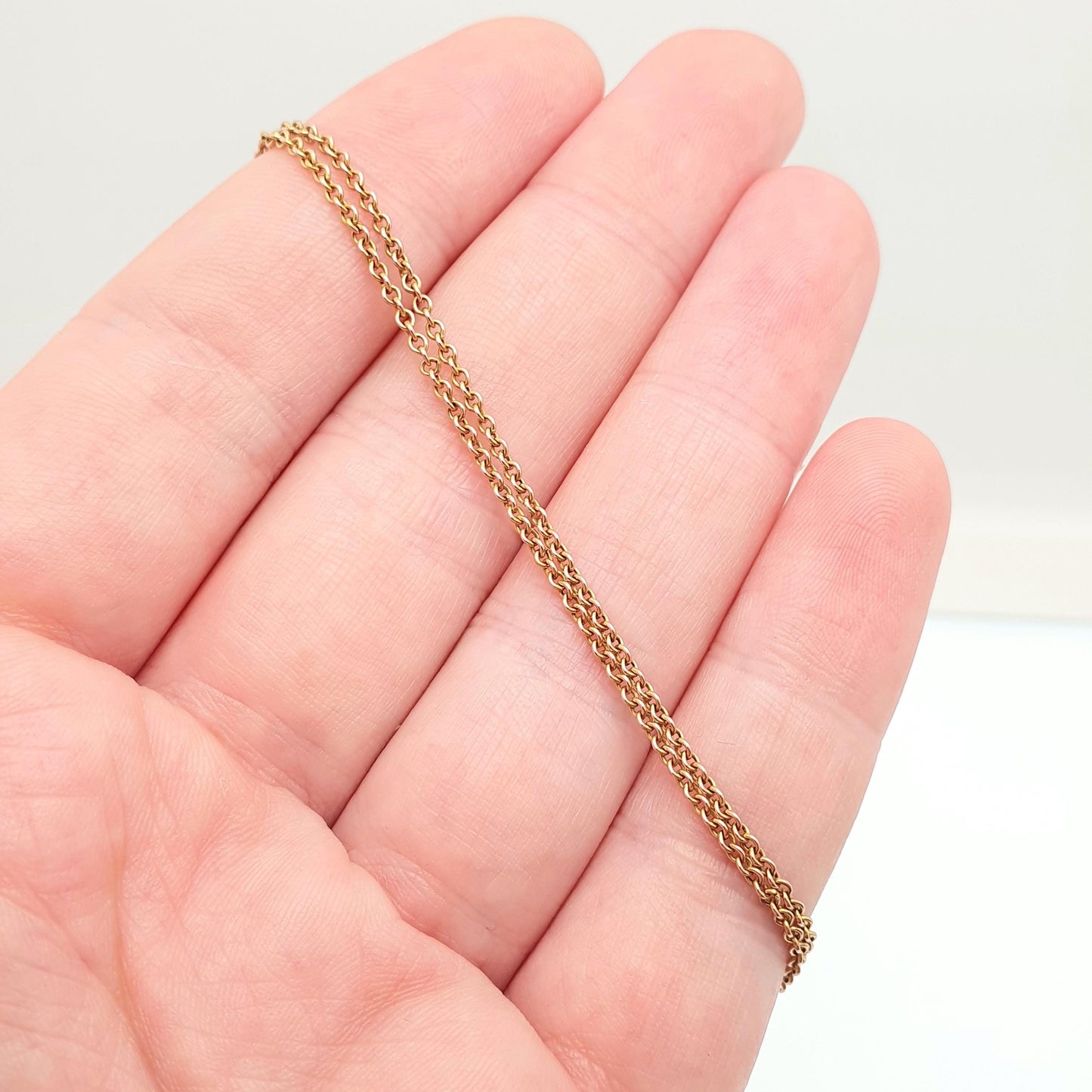 Antique 9ct 9k Gold Chain Necklace Victorian Rolo Cable Link Solid 375 44cm 17.3" 2.71g Trace Fine Estate Genuine Vintage Womens Jewelry