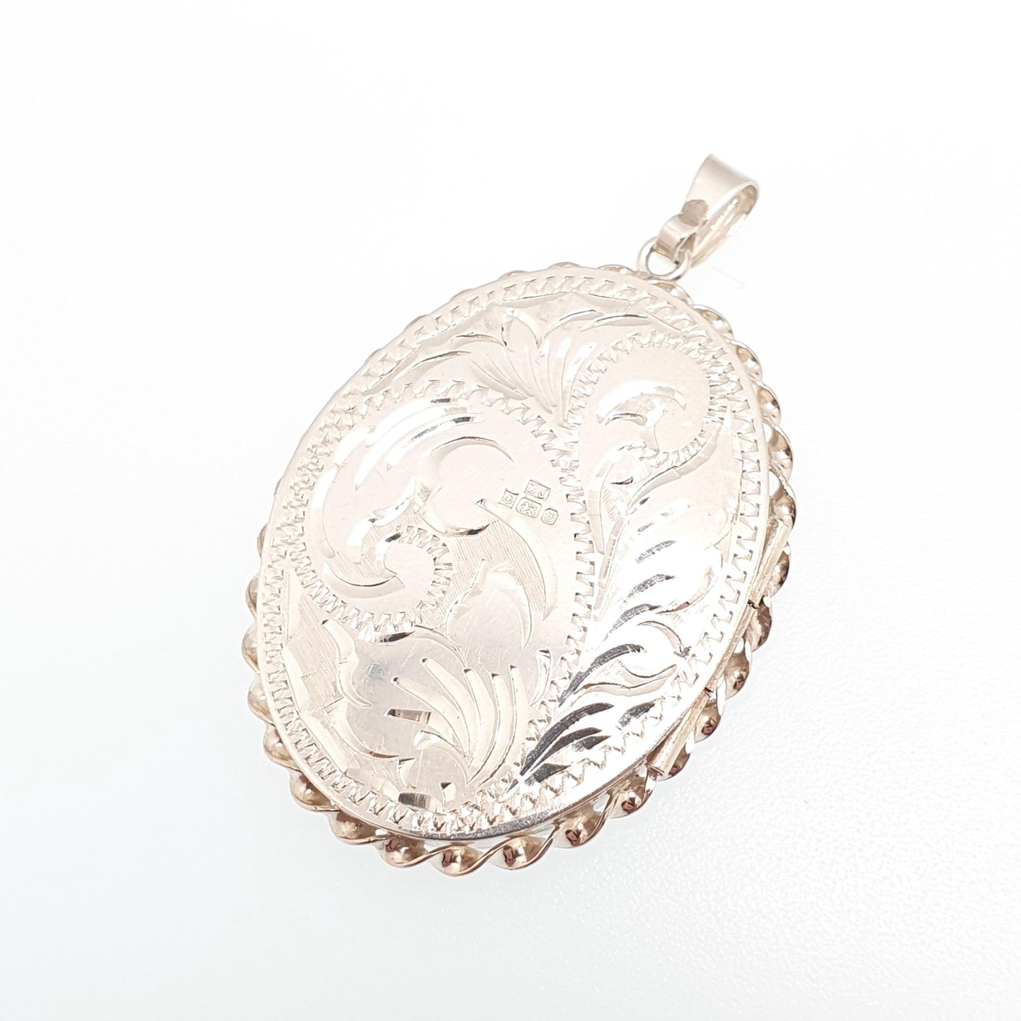 Vintage Sterling Silver Ruby Locket Pendant Necklace Large Oval Flower Gold Highlight Hallmarked Gemstone Picture Photo Jewelry Jewellery