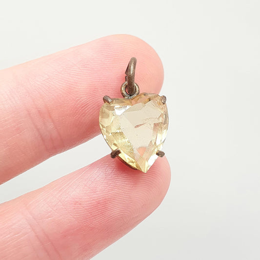 Antique Victorian Citrine Heart Pendant Necklace Heart Cut Orange Genuine Real Gemstone Love Charm Gift Vintage Rare Small Jewelry Jewellery