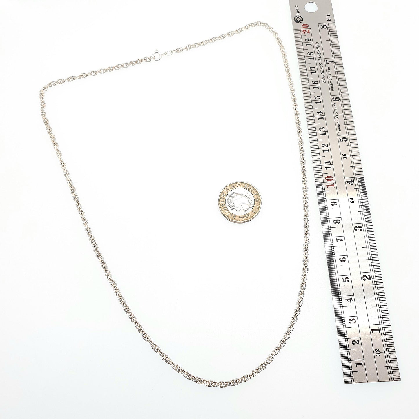 Vintage Sterling Silver Long Chain Necklace Thick Cable Rope Links Helix Twist 57cm 22.4" 10.32g Solid 925 Womens Mens Jewelry Jewellery