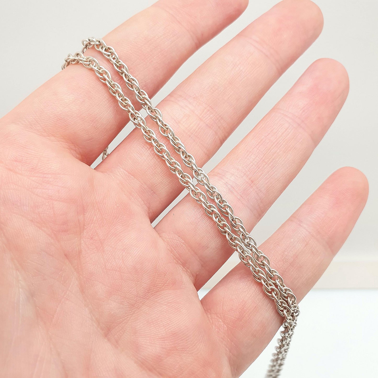 Vintage Sterling Silver Long Chain Necklace Thick Cable Rope Links Helix Twist 57cm 22.4" 10.32g Solid 925 Womens Mens Jewelry Jewellery