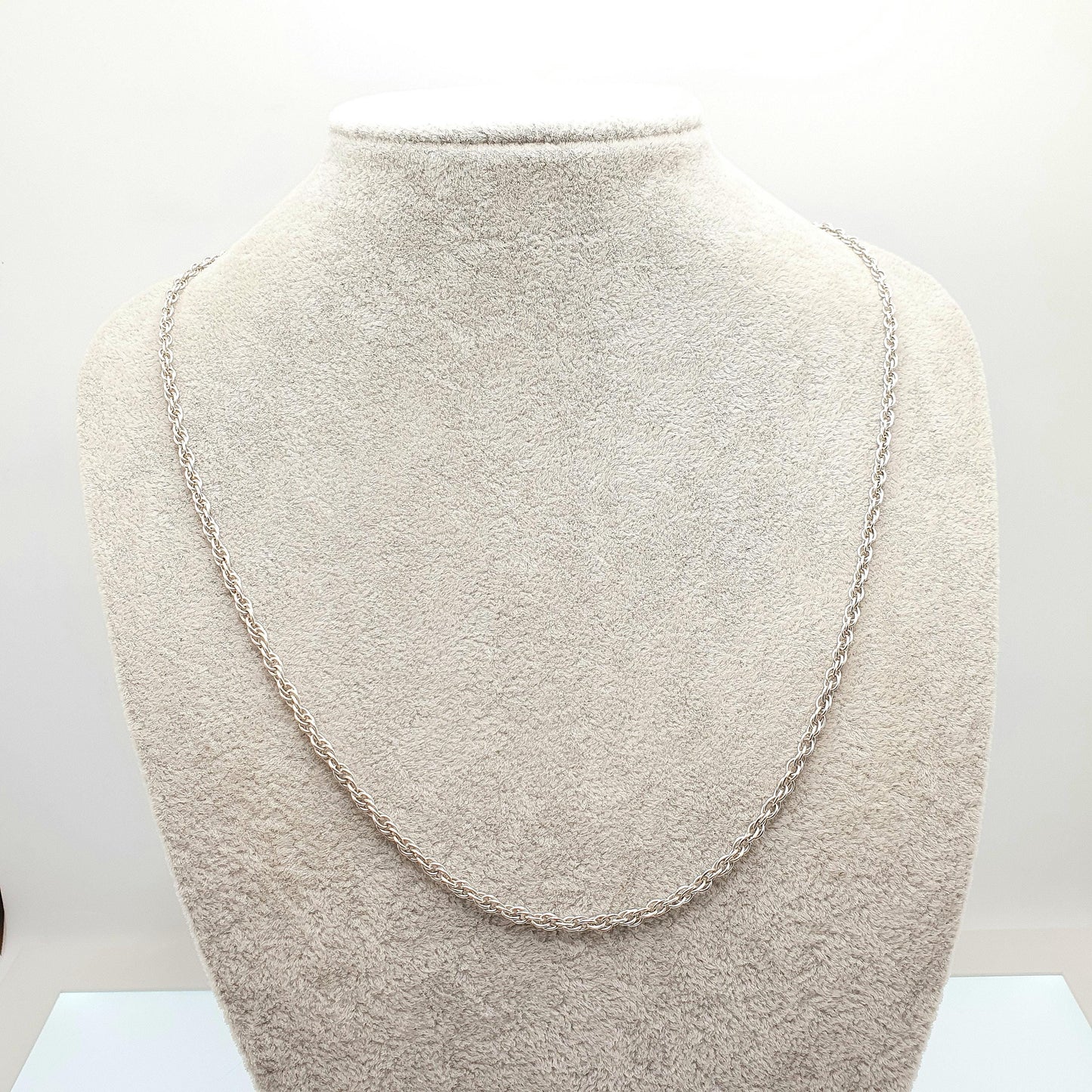 Vintage Sterling Silver Long Chain Necklace Thick Cable Rope Links Helix Twist 57cm 22.4" 10.32g Solid 925 Womens Mens Jewelry Jewellery