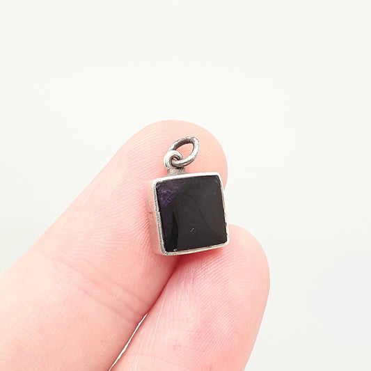 Vintage Blue John Sterling Silver Necklace Pendant Square 1981 Hallmarked Solid 925 Border Bleu Jaune Womens Rare Gemstone Retro Jewelry
