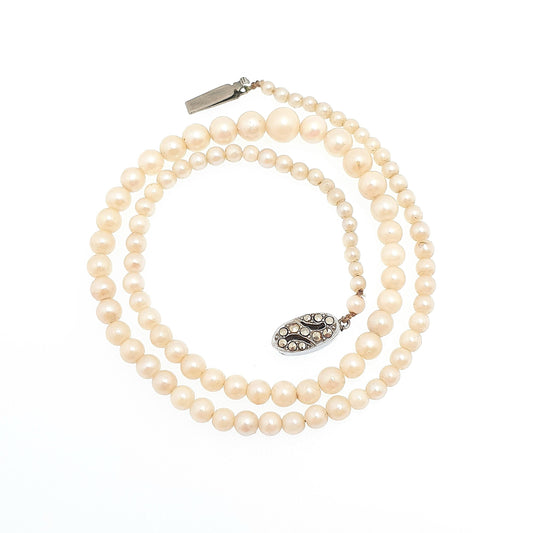 Antique Cultured Pearl Necklace Sterling Silver Marcasite Art Deco 50cm 19.6" 14.20g Real Genuine Pearls Vintage 1920s Jewelry