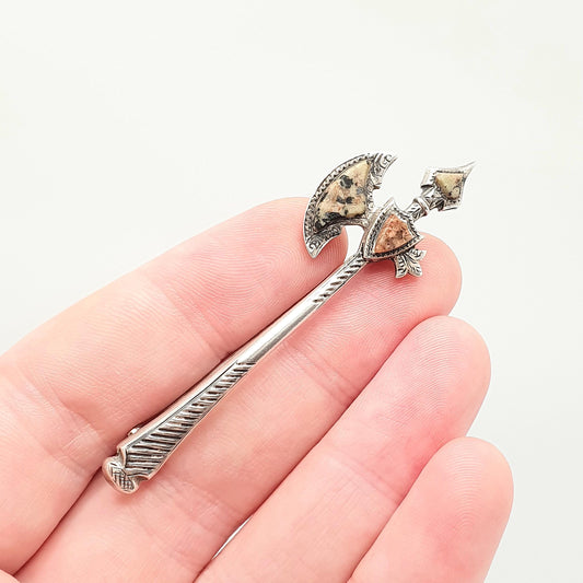 Antique Victorian Solid Silver Scottish Axe Brooch Aberdeenshire Granite Lozenge Kite Mark Pike Pin Rare Vintage 1800s Jewelry Jewellery