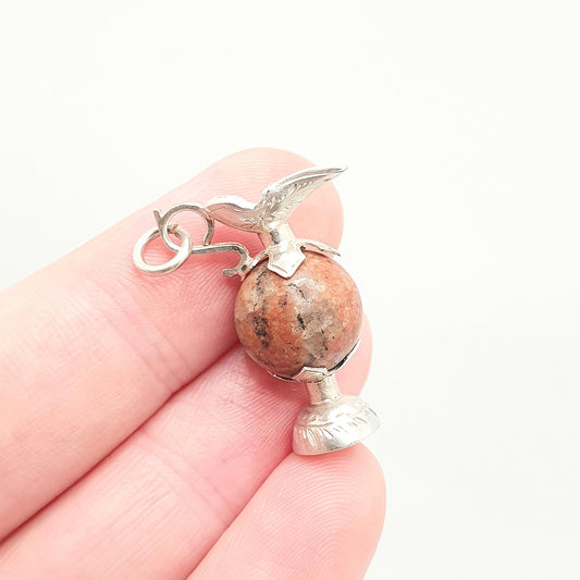 Antique Victorian Solid Silver Wine Jug Charm Pendant Pink Aberdeenshire Granite Necklace Scottish Genuine 1800s Womens Jewellery Jewelry