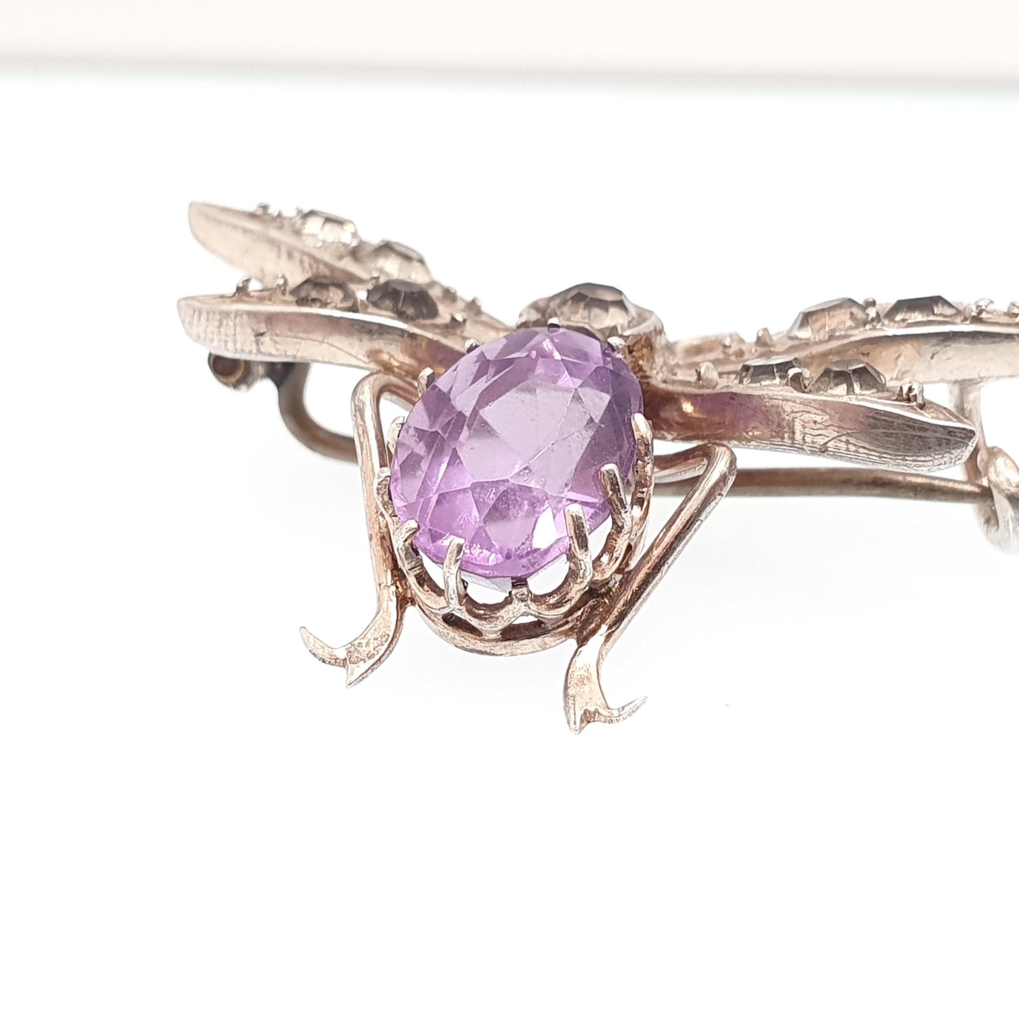 Antique Solid Silver Victorian Amethyst Fly Brooch Diamond Paste Pin Vintage 1800s Bug Insect Wings Gemstone Rare Womens Jewelry Jewellery