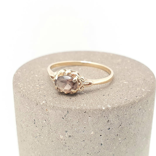 Vintage 9k 9ct Gold Smoky Quartz Ring Oval Cut Solid 375 1991 Hallmark Smokey Gemstone Fine Retro 9kt Estate Womens Jewelry Jewellery