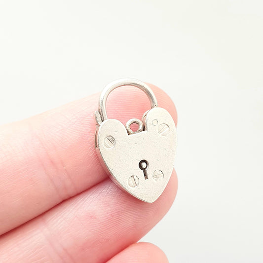 Vintage Sterling Silver Heart Lock Padlock Clasp Charm Clasp Charm Pendant Necklace Bracelet Love Gift Cute Retro Jewelry Jewellery