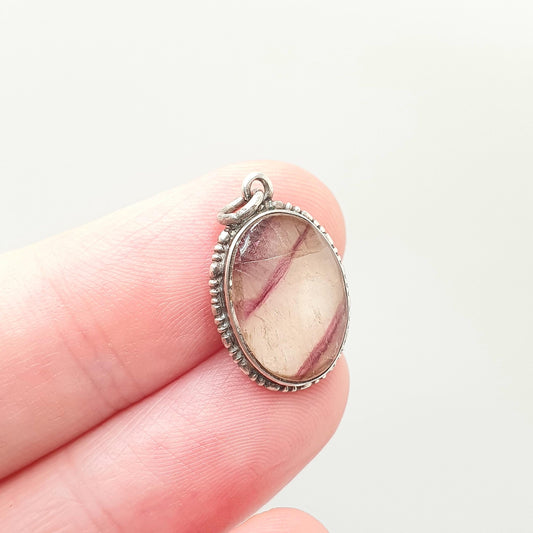Antique Blue John Sterling Silver Necklace Pendant Art Deco Cabochon Oval 1920s Bleu Jaune Womens Mens Rare Gemstone Jewelry Jewellery