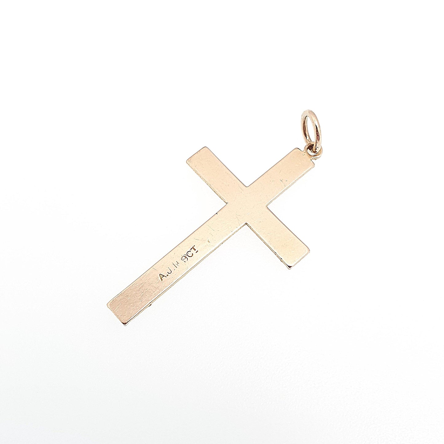 Antique 9ct 9k Gold Crucifix Necklace Yellow Cross Pendant Plain Smooth Cruciform Solid 375 Vintage Womens Mens Jewellery Jewelry