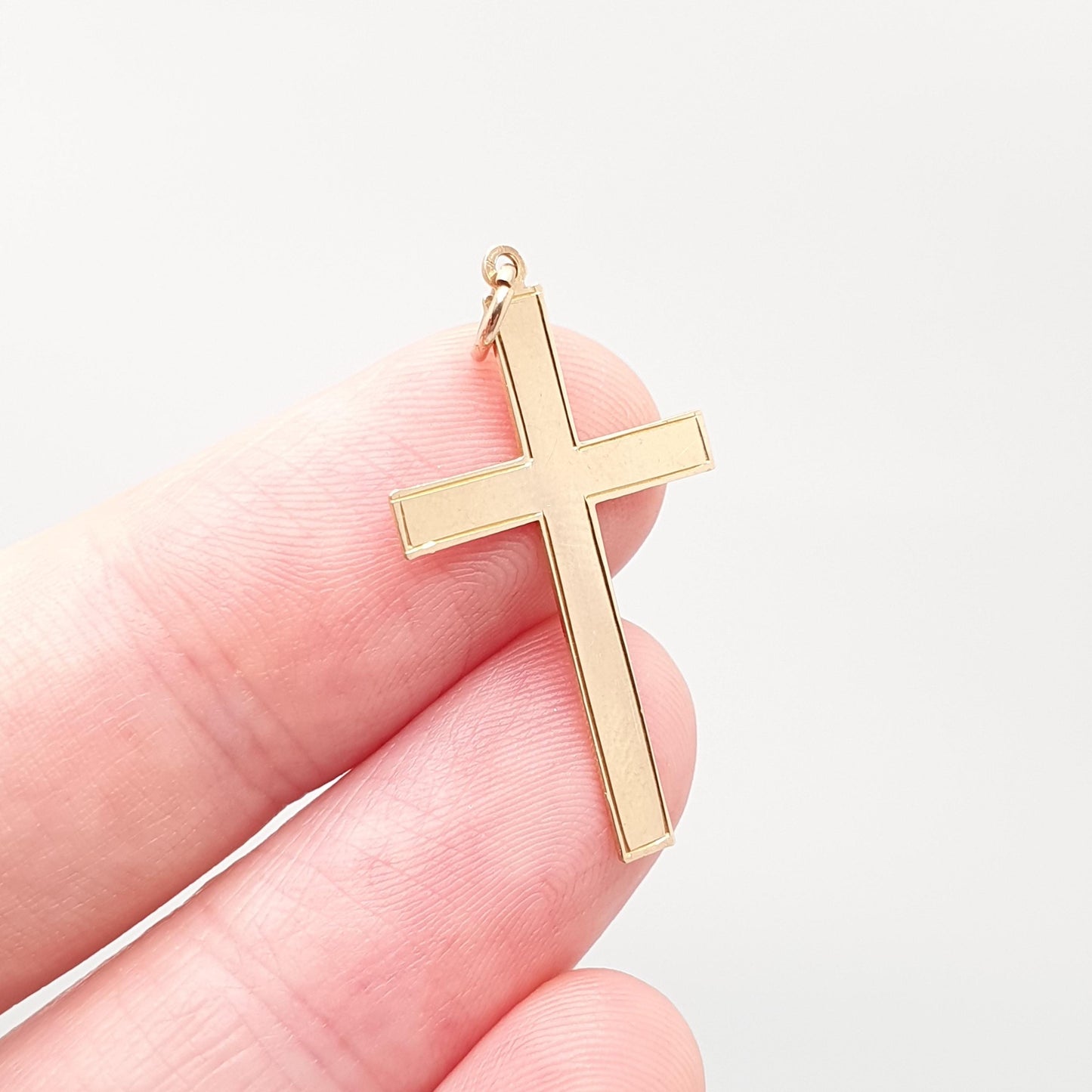 Antique 9ct 9k Gold Crucifix Necklace Yellow Cross Pendant Plain Smooth Cruciform Solid 375 Vintage Womens Mens Jewellery Jewelry