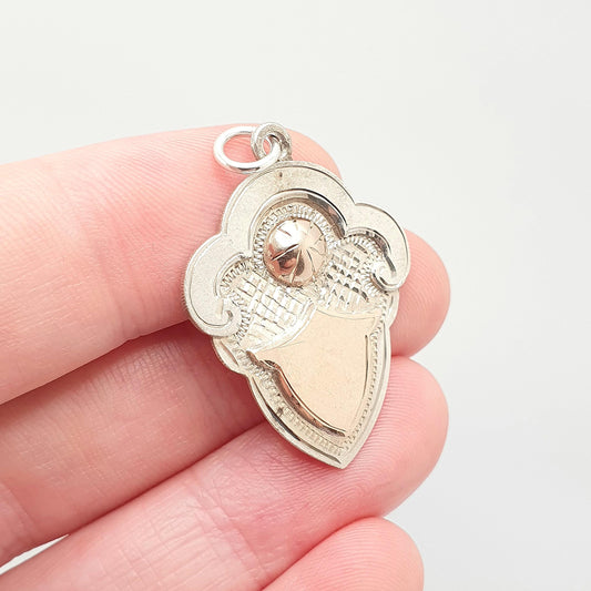 Antique Sterling Silver Shield Fob Pendant Rose Gold Albert Chain Dome Necklace Big Large Pocket Watch Necklace Jewelry Jewellery