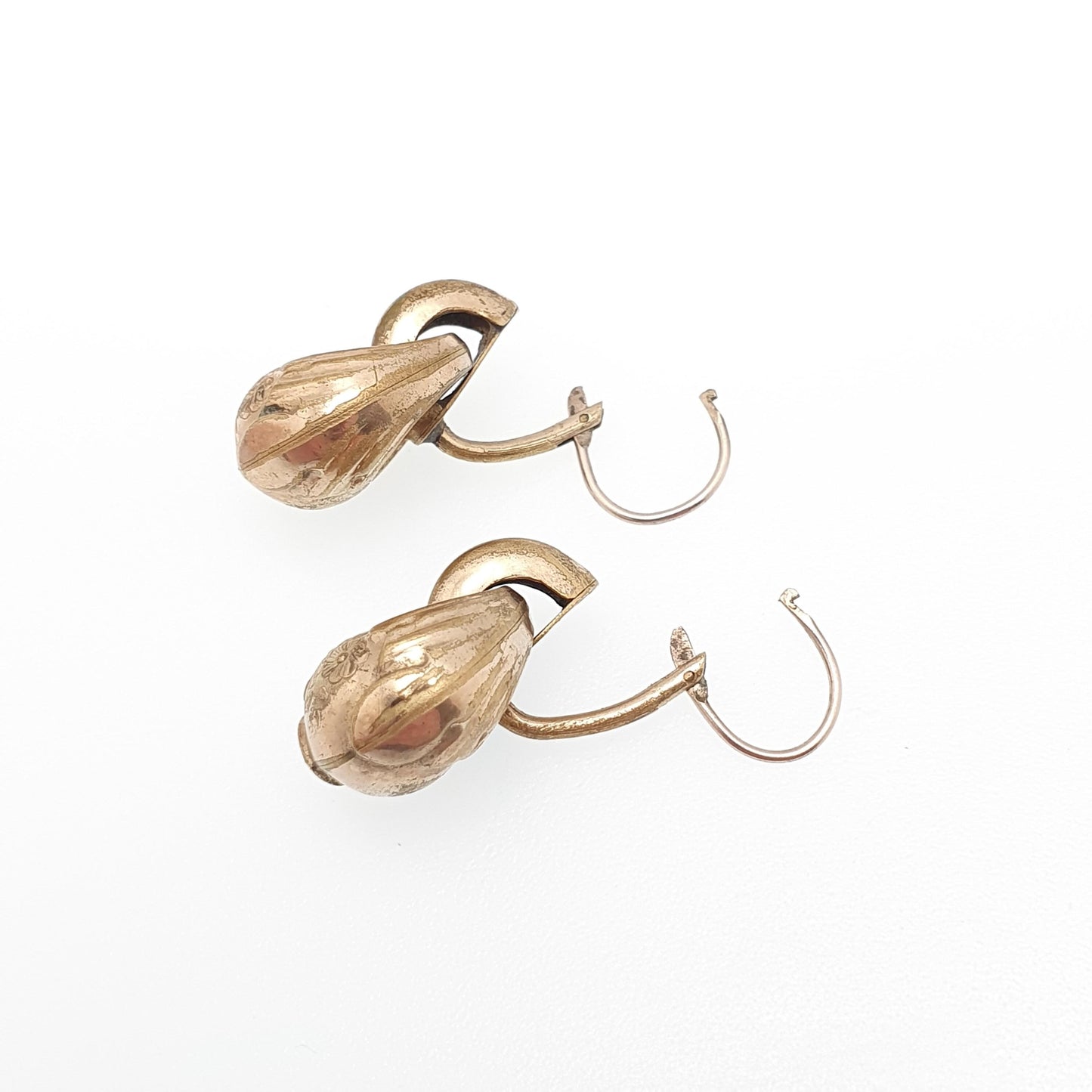 Antique Victorian Rolled Gold Hook Earrings Etruscan Bauble Engraved Gold Filled Genuine 1800s Vintage Womens Jewellery Jewelry