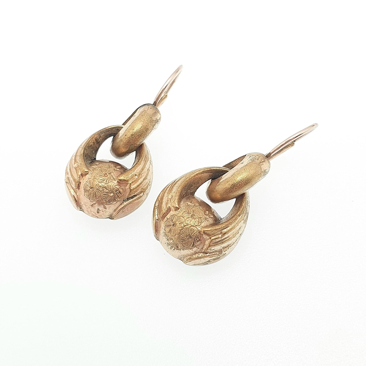 Antique Victorian Rolled Gold Hook Earrings Etruscan Bauble Engraved Gold Filled Genuine 1800s Vintage Womens Jewellery Jewelry