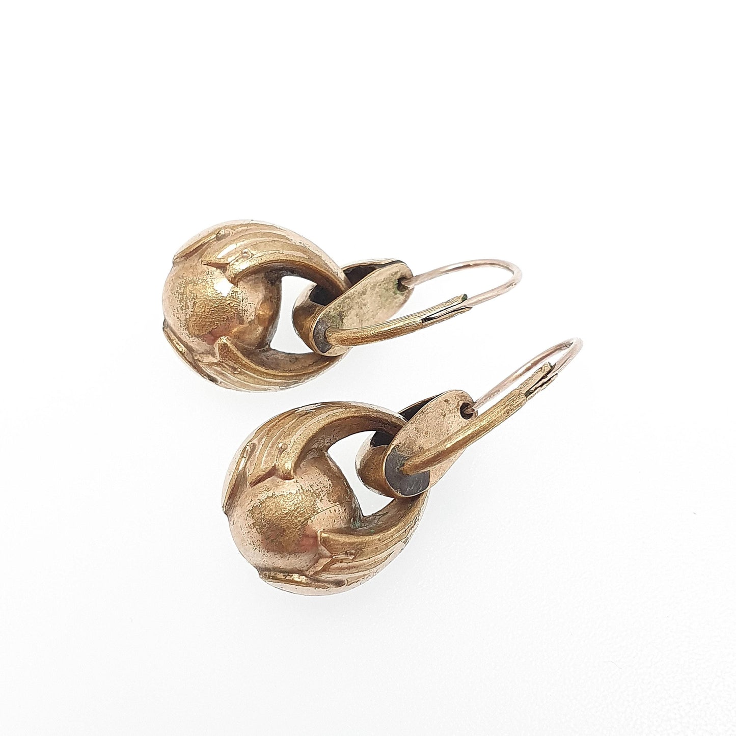 Antique Victorian Rolled Gold Hook Earrings Etruscan Bauble Engraved Gold Filled Genuine 1800s Vintage Womens Jewellery Jewelry