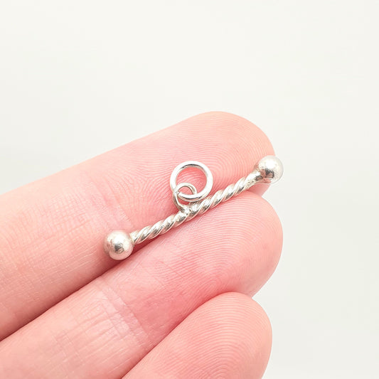 Antique Solid Silver T Bar Pendant Fob Victorian Necklace Twist and Ball Albertina Chain Pocket Watch Charm Vintage Womens Jewelry Jewellery