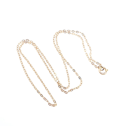 Vintage 9k 9ct Gold Chain Necklace Cable Trace Link 42cm 16.5" 1.10g Oval Links Fine Solid 375 9kt 9 Carat Women Retro Jewelry Jewellery