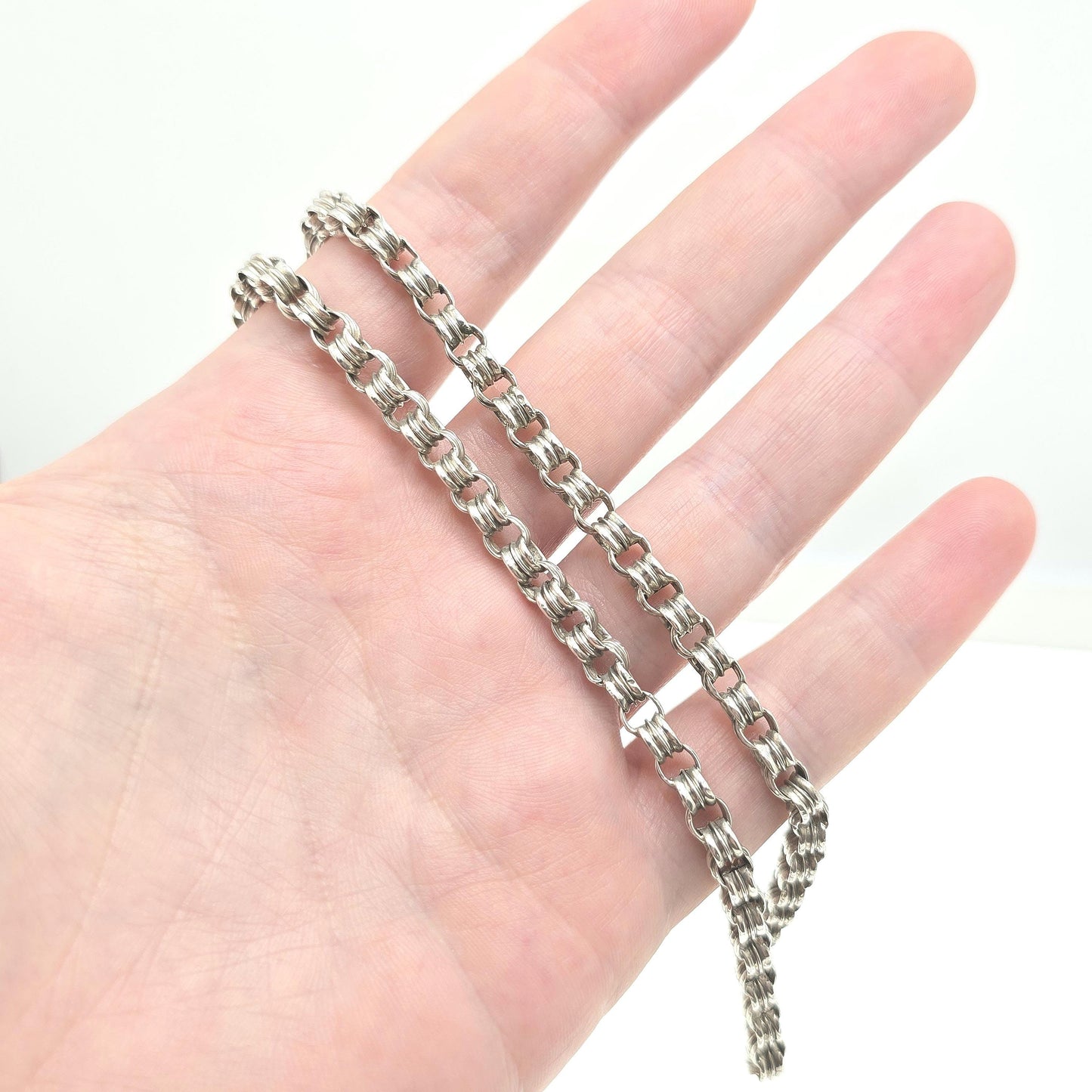 Antique Victorian Solid Silver Belcher Chain Necklace 46cm 18.1" 10.98g Chunky Thick Rolo Links Large 1800s Vintage Mens Womens Jewelry