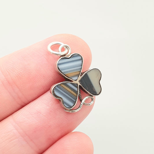 Antique Solid Silver Lace Agate Clover Pendant Necklace Victorian Lucky Charm Shamrock Irish Lucky Irish Good Luck Jewelry Jewellery