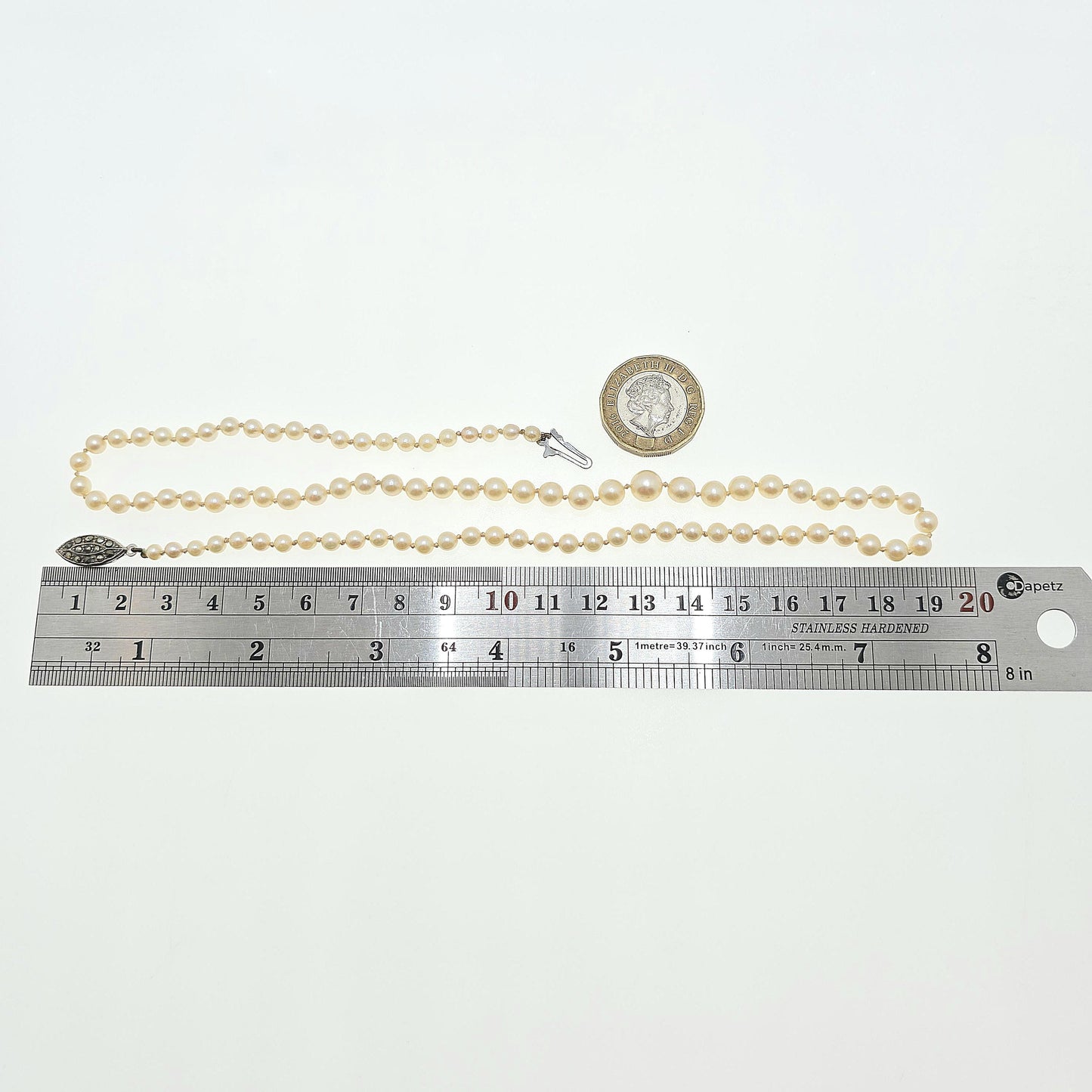Antique Cultured Pearl Necklace Sterling Silver Marcasite Long Art Deco 50cm 19.6" 14.20g Real Genuine Pearls Vintage 1920s Jewelry