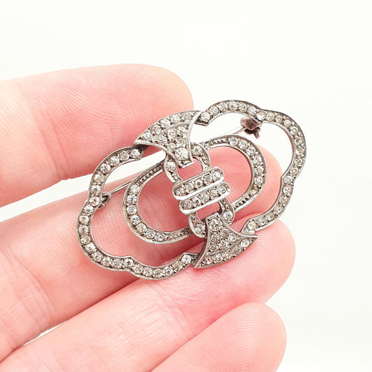 Antique Solid Silver Diamond Paste Brooch Genuine Art Deco 1920s Sparkly Foiled Glass Vintage Large Big Cute Womens Jewellery Jewellery