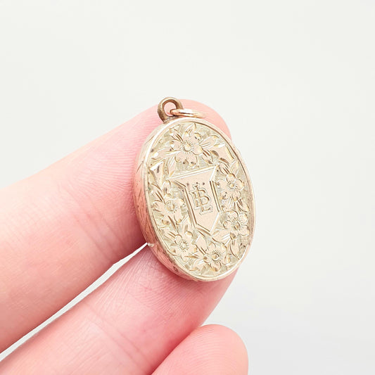 Antique 9ct Rose Gold Locket Victorian Oval Solid 9k 375 Engraved Small Cute Pendant Love Gift Back Front Necklace Jewelry Womens Jewellery
