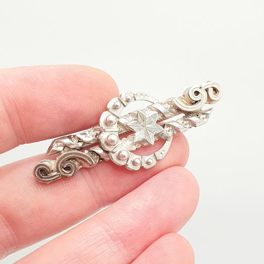 Antique Sterling Silver Crescent Moon Star Brooch Victorian 1896 Hallmark Sweetheart Gold Highlights Celestial Vintage Jewelry Jewellery