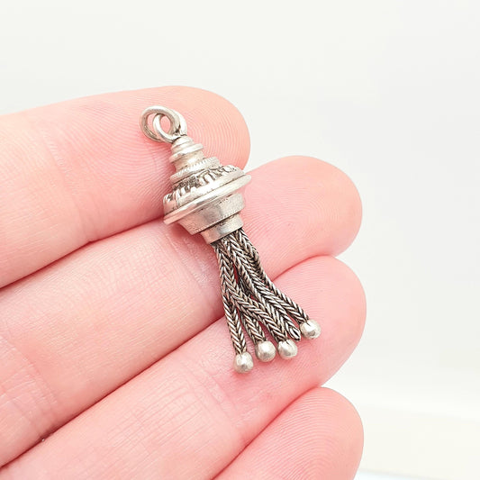 Antique Victorian Solid Silver Tassel Fob Bracelet Charm Necklace Pendant 1800s Genuine Albert Albertina Chain Vintage Ladies Womens Jewelry