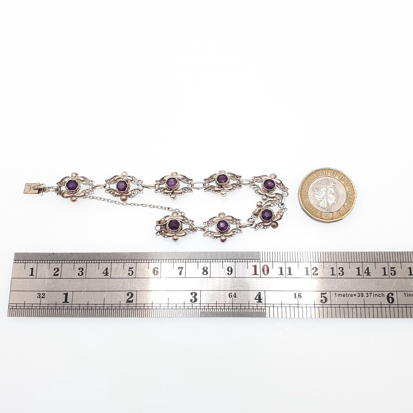 Antique Solid Silver Amethyst Bracelet Filigree Genuine Gemstone European Purple Quartz Handmade Estate Vintage Womens Jewelry Jewellery