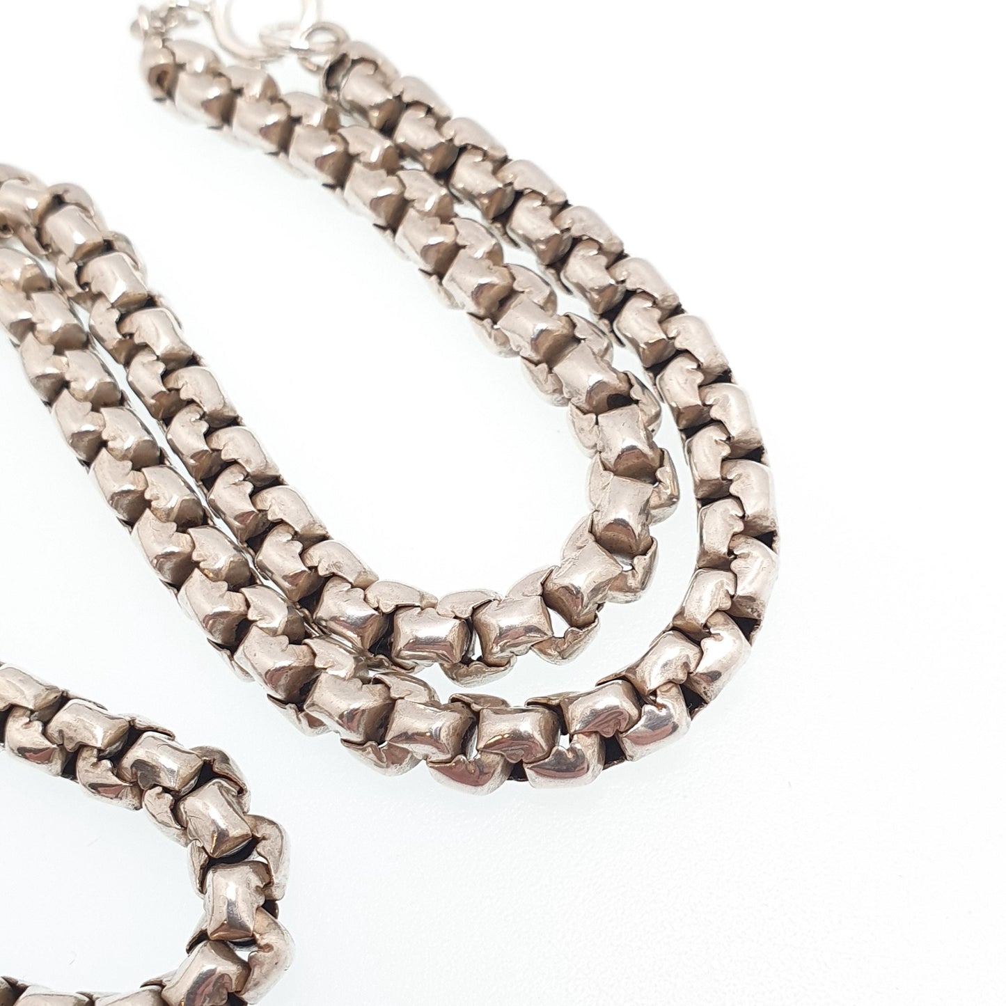 Antique Victorian Solid Silver Belcher Link Chain Necklace 42cm 16.5" 20.27g Rounded Box Square 1800s Vintage Mens Womens Jewelry Jewelry