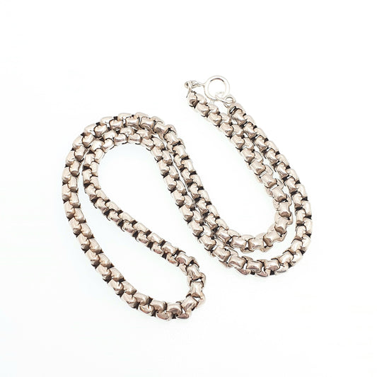 Antique Victorian Solid Silver Belcher Link Chain Necklace 42cm 16.5" 20.27g Rounded Box Square 1800s Vintage Mens Womens Jewelry Jewelry
