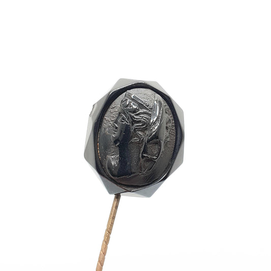 Antique Victorian Whitby Jet Stick Pin Cameo Bust Hand Carved Genuine Authentic Mourning Lapel Jacket 1800s Black Genuine Jewelry Jewellery