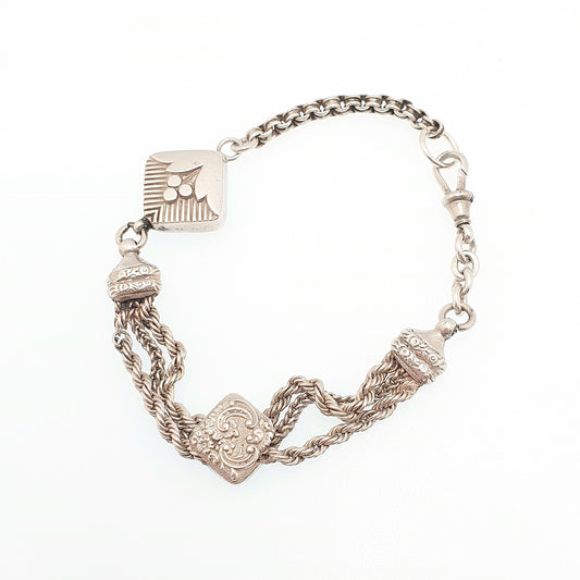 Antique Victorian Solid Silver Albertina Bracelet Dog Clip Belcher Rope Link Square 13.29g 19.5cm Aesthetic Vintage Gift Jewelry Jewellery