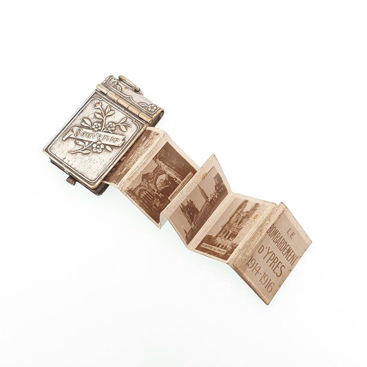 RESERVED/SOLD DON Antique Souvenir Locket Le Bombardment D Ypres Photo Photograph The Bombardment WWI World War 1 1914 - 1916