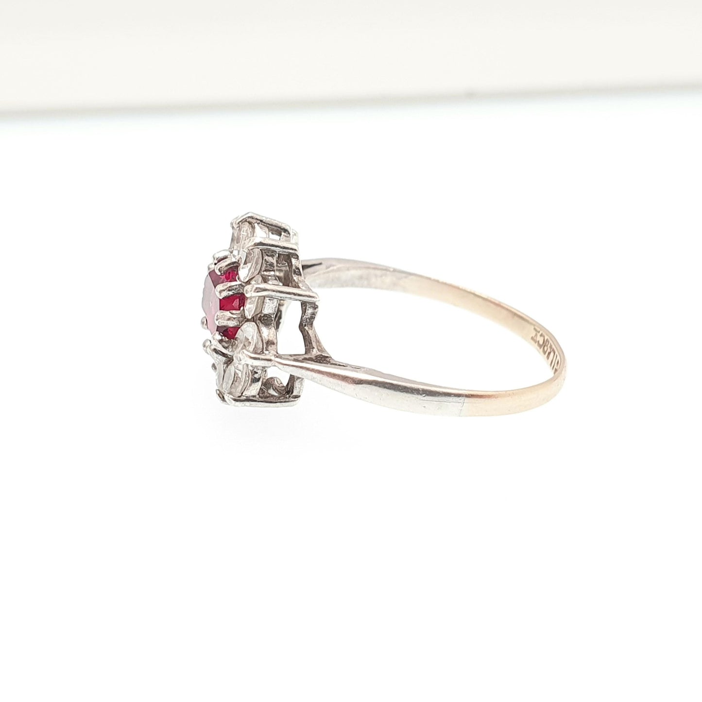 Antique 9ct Gold Ruby Paste Ring Art Deco White Spinel Sterling Silver & Solid 9k 375 1920s Vintage Cocktail Ladies Womens